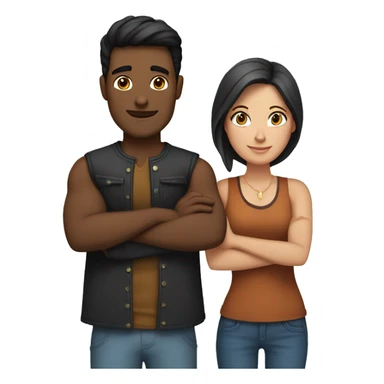 Couple with arms around each other; white woman with blue eyes and brown hair, Indian man with black hair  sticker
