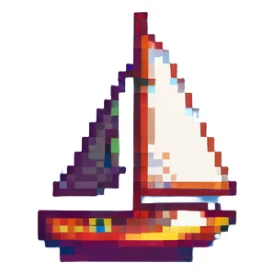 pixel art sailboat, simple, bright colors, no text sticker