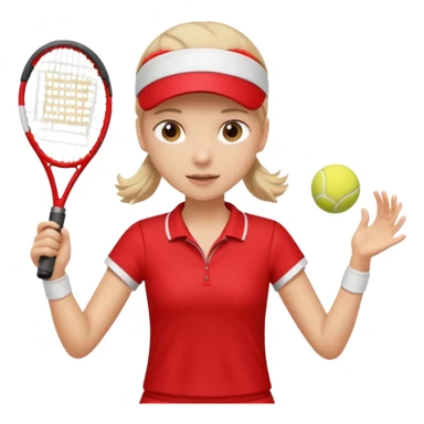 white young girl playing tennis, wearing a red outfit sticker