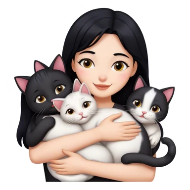 happy girl with black hair hugging three cats   sticker