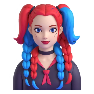 hair styled like Harley Quinn with blue and red pigtails sticker