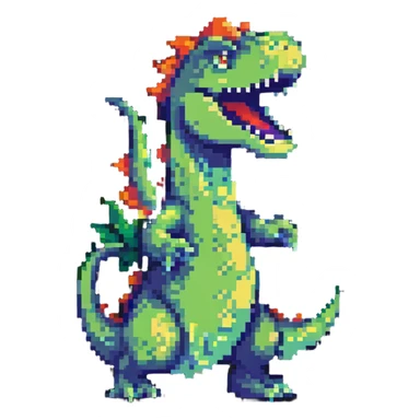 Reptar roaring in dynamic pose pixel art sticker