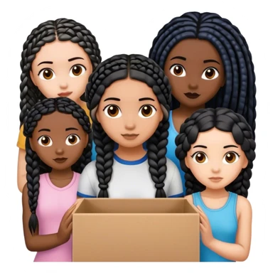 1 Chinese girl, 1 black and white girl, 2 black girls with box braids, and 1 white girl with brown hair  sticker