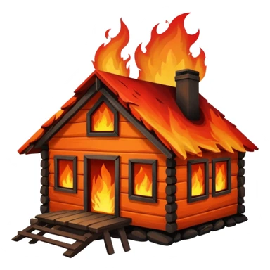 wooden cabin on fire sticker
