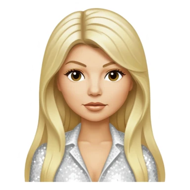 Fergie with light skin, long blonde hair, white sequin outfit sticker