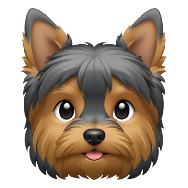Yorkie with lowered down ears, mostly dark and grey, small sticker