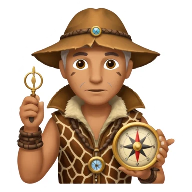 Ancient  man with animal skin clothes with compass sticker