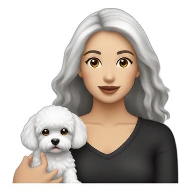 mujer piel blanca pelo largo negro y perro bichon blanco sticker