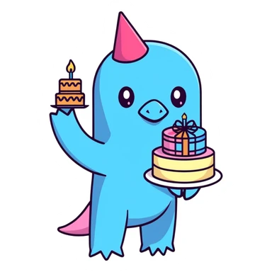 Porygon with a birthday cake sticker