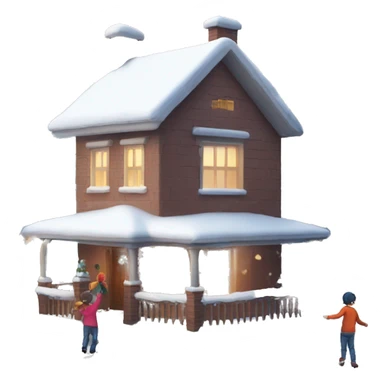 house full of snow on the outside and children playing around it sticker