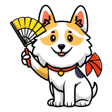 dog with a fan sticker