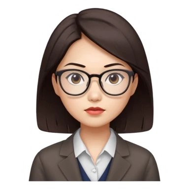 female asian quant trader, dark brown hair, with glasses sticker
