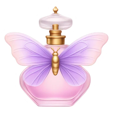A dreamy vintage perfume bottle in soft pastel pink, adorned with delicate violet butterfly wings. sticker
