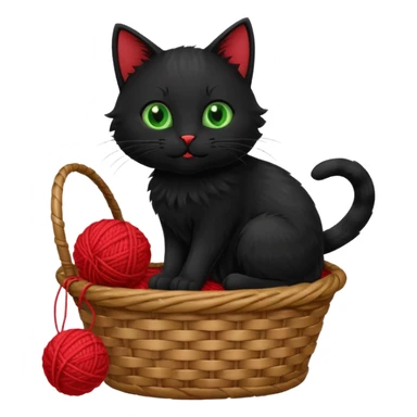 A playful black cat in a basket edge, playing with a yarn ball. sticker