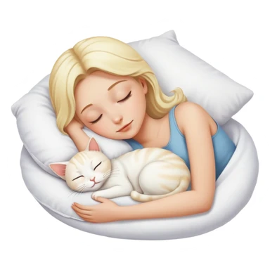 blonde girl sleeping on white pillow with white cat sticker