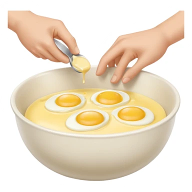 baking preperation with mixing bowl with uncracked eggs and butter sticker