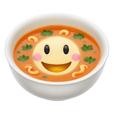 a bowl of soup with a happy face in the soup looking out sticker