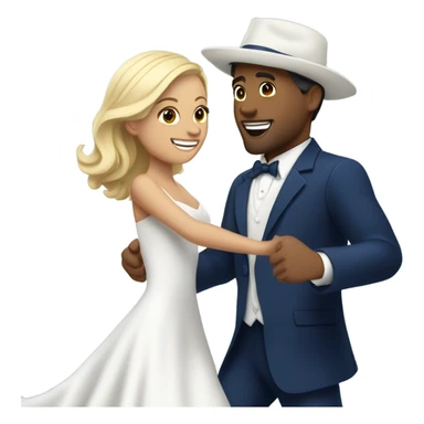 Puerto rican beard short hair with blue hat and navy blue suit first dance with blond long hair girl with white  wedding dress  sticker
