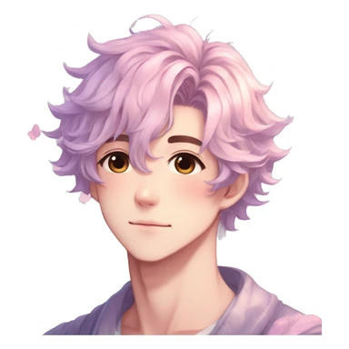 Gorgeous pastel anime style shojo man with blushing face and butterflies aesthetic and pretty hair trending style sticker
