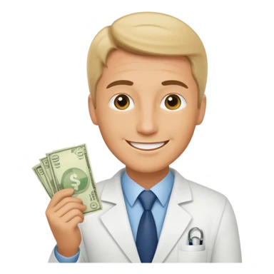 Happy CEO investing money to a hospital sticker