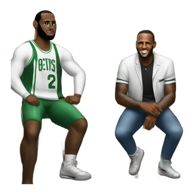 LeBron sitting at a bar with Larry bird sticker