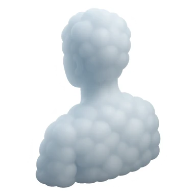 person looking straight, made entirely of white fluffy convex clouds, shoulder up, matte glass style, clouds with slight transparency sticker