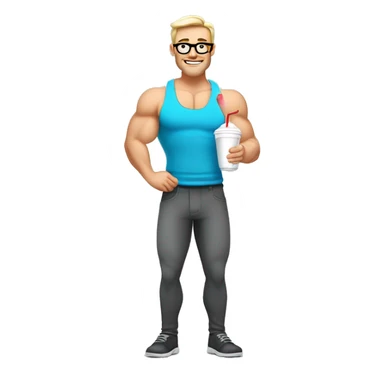 caucasian white muscled guy drinking a protein shake, full body, wear glasses sticker