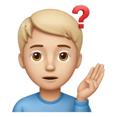 Telegram-style 3D emoji of a confused person, hand on chin, looking up, raised eyebrow, small question marks around head, soft gradient shading, clean rounded design, transparent background. sticker
