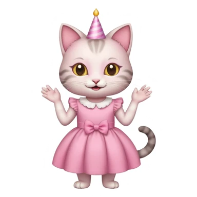 happy girl cat wearing a birthday dress sticker