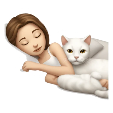 White girl brown hair sleeping with white kitty sticker