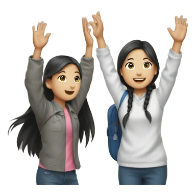 two aisian students raising hand sticker