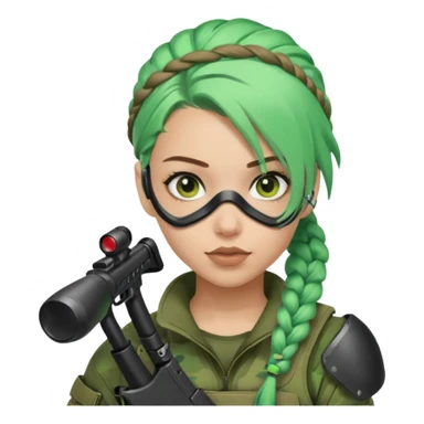 paintball player face girl braided green hair sticker