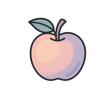 side view apple in Chinese eastern style, icon-color-outlined, thin clean contours, soft rounded shapes, pastel palette #98B5BC, #B5B3C1, #C9A3C9, #E4C0CA, #F7DCD1, #F7C0AA, detailed shadows and highlights, soft lighting, transparent background, minimalism, not cute, no decoration sticker