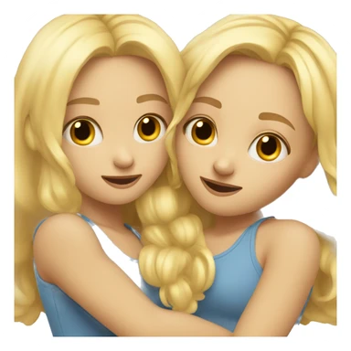 two cute blond girl friends hugging each other  sticker
