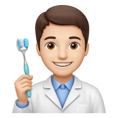 dentist, smiling, holding toothbrush sticker