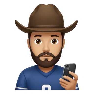 person making sports bet on phone wearing a cowboys football hat and dark hair and beard sticker