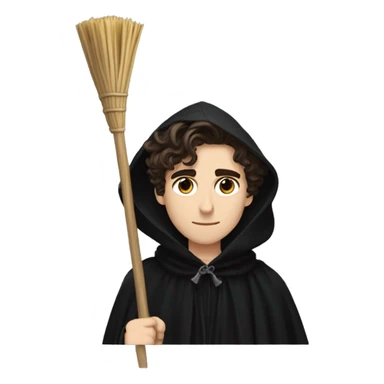 Timothy chalamet dressed in a black cloak a broom sticker
