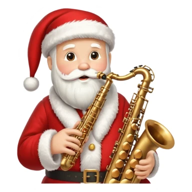 Noel Baba Saksofoncu, cartoon illustration, with clean lines, no face on objects, white background sticker
