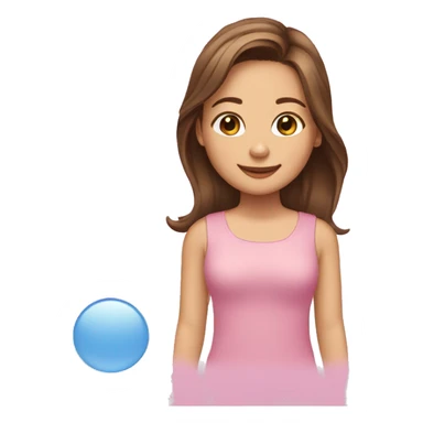 It's a girl's room with shoulder-length brown hair. She is smiling. She has fair skin. sticker
