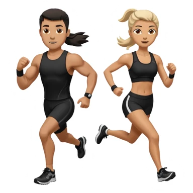 A muscled man and woman running a HYROX race in black fitness gear sticker