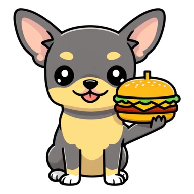 Black Chihuahua with a hamburger  sticker