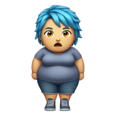 obese girl, bleu hairs, really angry, entire body view sticker