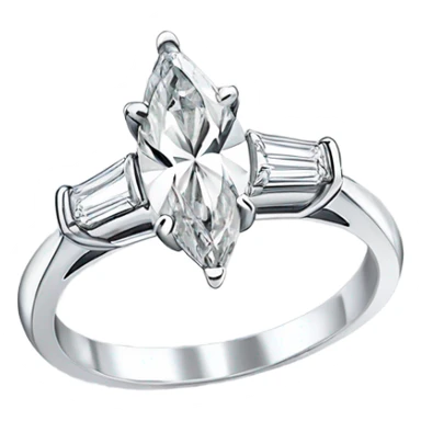 Marquis diamond silver engagement ring with tapered baguettes sticker