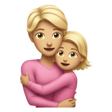 Blonde Mother wearing pink, hugging Son with dark hair  sticker