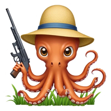 Octopus with rice field hat and gun sticker