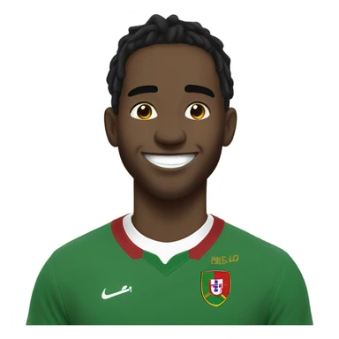  Young black man- super short black dread locks-  low eyebrows - low eyes - no facial hair laughing Portugal jersey lean crazy smile  sticker
