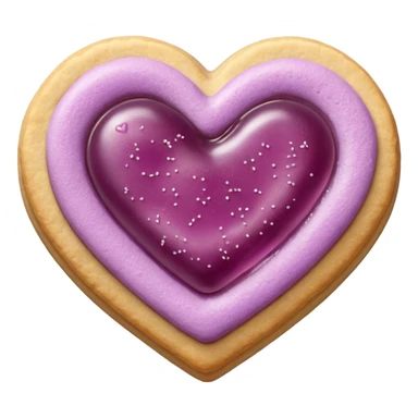 Realistic shortbread cookie in the shape of a heart with mauve jelly middle filling and sprinkled powder sugar on top. sticker