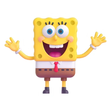 SpongeBob SquarePants, 3D emoji style, rounded features, playful look, waving hand sticker