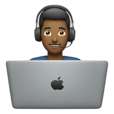 Man working on laptop Waring headphones sticker