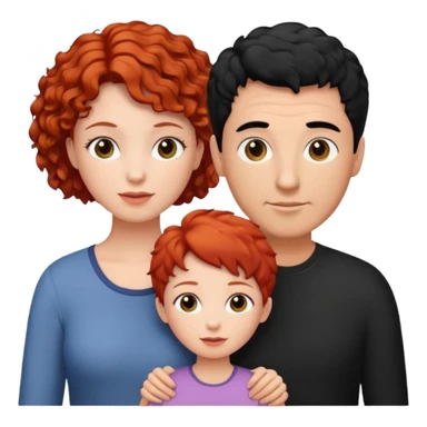 a family of three, all three white: the mother with short, curly red hair, the father with black hair, and the daughter with black hair. sticker